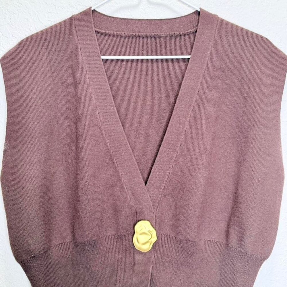 Commense V Neck Buttoned Sweater Vest Small Brown Knit Pre-Owned Womens - Picture 4 of 7